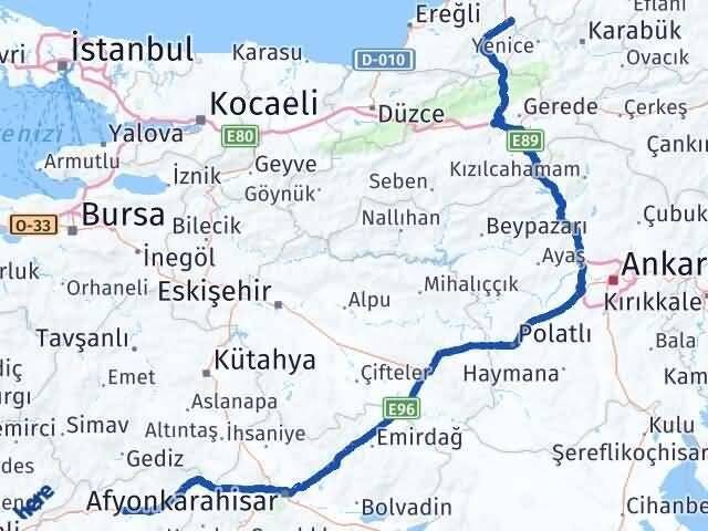 Zonguldak Gökçebey Uşak Arası Kaç Km - Yol Haritası