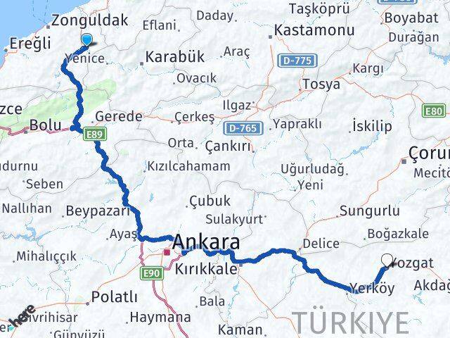 Zonguldak Gökçebey Yozgat Arası Kaç Km - Yol Haritası
