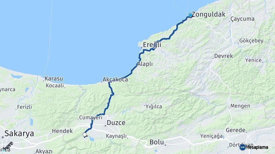 Zonguldak Gölyaka Düzce Arası Kaç Km - Yol Haritası