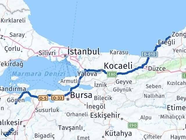 Zonguldak Gönen Balıkesir Arası Kaç Km - Yol Haritası