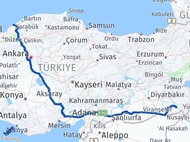 Zonguldak Güçlükonak Şırnak Arası Kaç Km - Yol Haritası