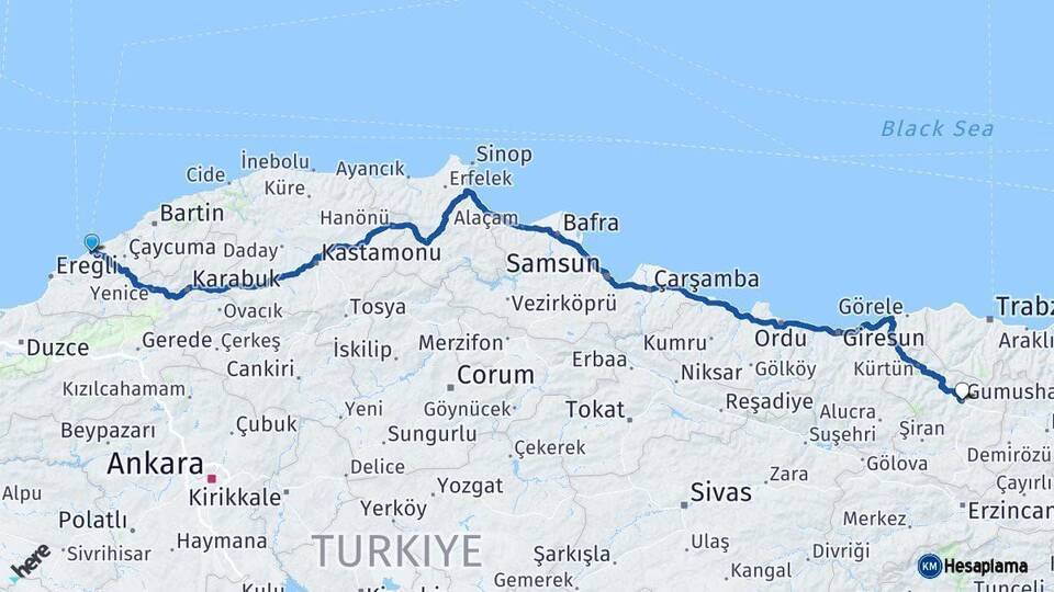 Zonguldak Gümüşhane Arası Kaç Km - Yol Haritası