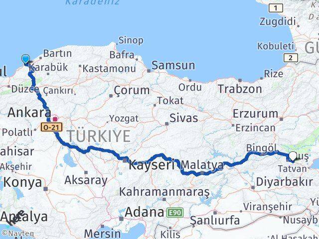 Zonguldak Hasköy Muş Arası Kaç Km - Yol Haritası