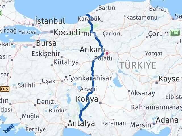 Zonguldak İbradı Antalya Arası Kaç Km - Yol Haritası