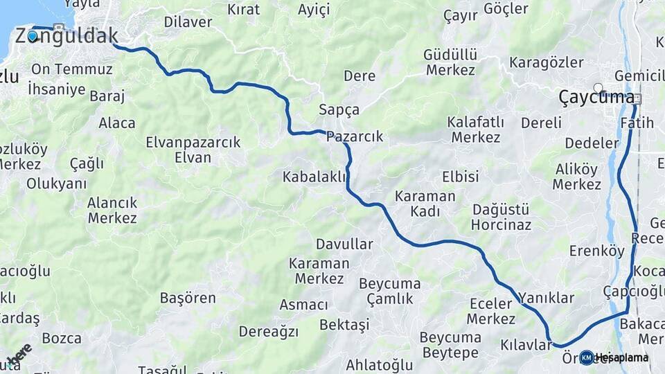 İncivez Çaycuma Arası Kaç Km - Yol Tarifi