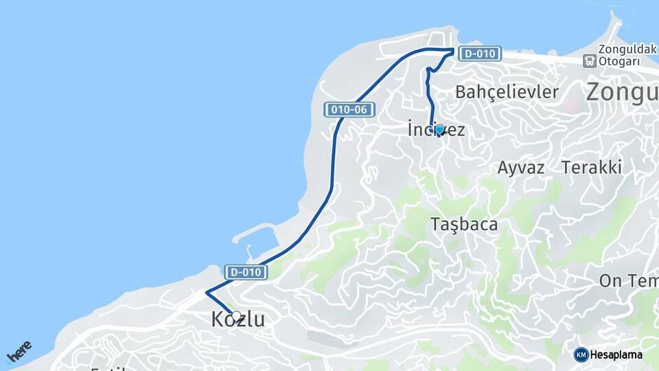 İncivez Kozlu Arası Kaç Km - Yol Tarifi