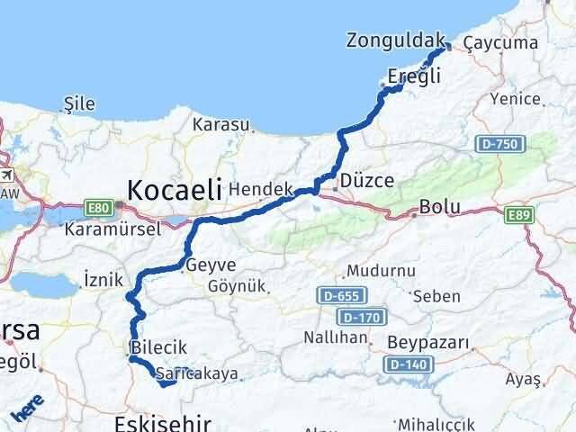Zonguldak İnhisar Bilecik Arası Kaç Km - Yol Haritası
