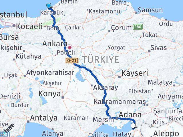 Zonguldak İskenderun Hatay Arası Kaç Km - Yol Haritası
