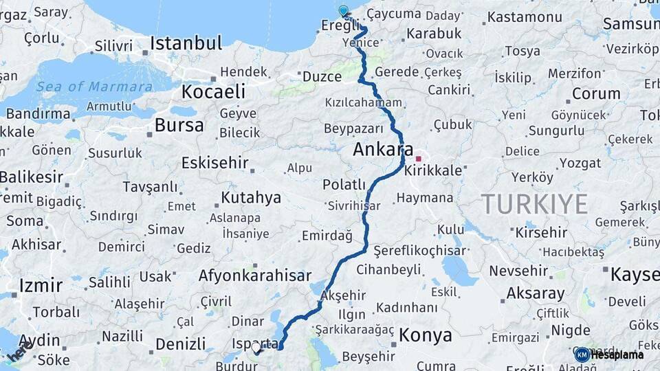 Zonguldak Isparta Arası Kaç Km - Yol Haritası
