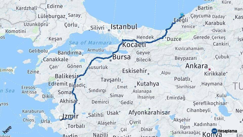 Zonguldak İzmir Arası Kaç Km - Yol Haritası