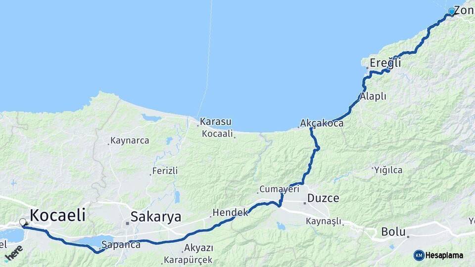 Zonguldak İzmit Kocaeli Arası Kaç Km - Yol Haritası