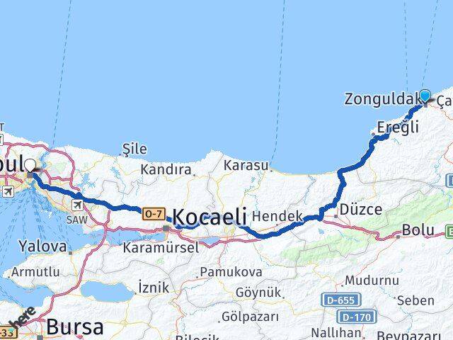 Zonguldak Kağıthane İstanbul Arası Kaç Km - Yol Haritası