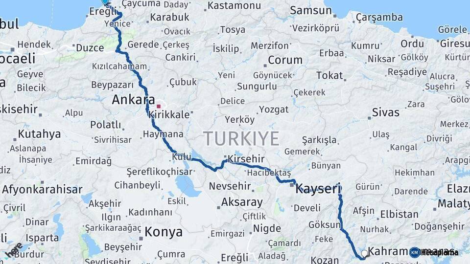 Zonguldak Kahramanmaraş Arası Kaç Km - Yol Haritası