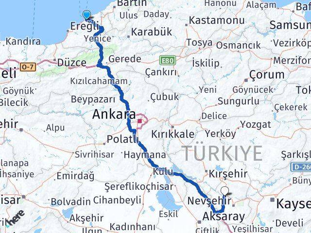 Zonguldak Kapadokya Havalimanı Arası Kaç Km - Yol Haritası