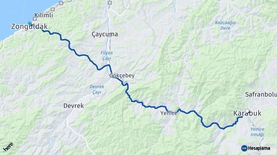 Zonguldak Karabük Arası Kaç Km - Yol Haritası