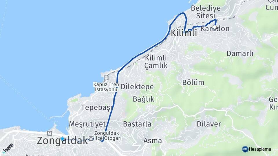 Zonguldak Karadon Kilimli Arası Kaç Km - Yol Haritası