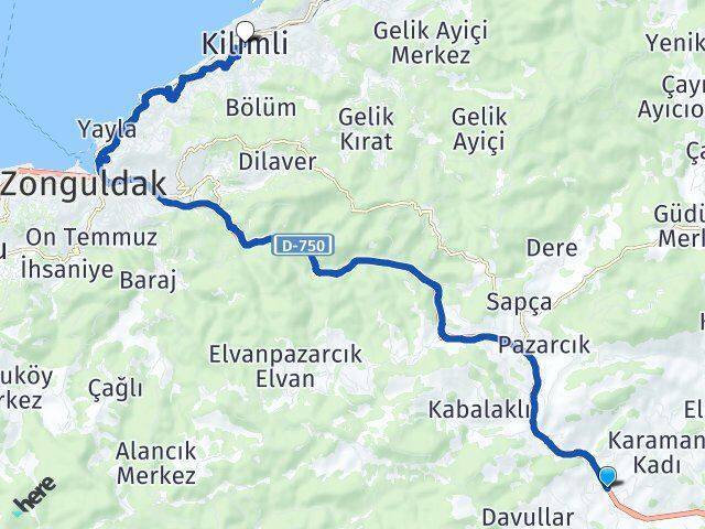 Karamanlar Kilimli Arası Kaç Km - Yol Tarifi