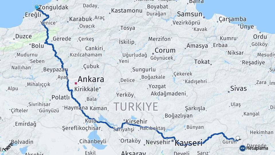 Zonguldak Kastamonu Havalimanı Arası Kaç Km - Yol Haritası