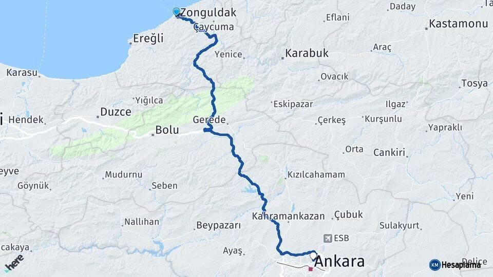 Zonguldak Keçiören Ankara Arası Kaç Km - Yol Haritası