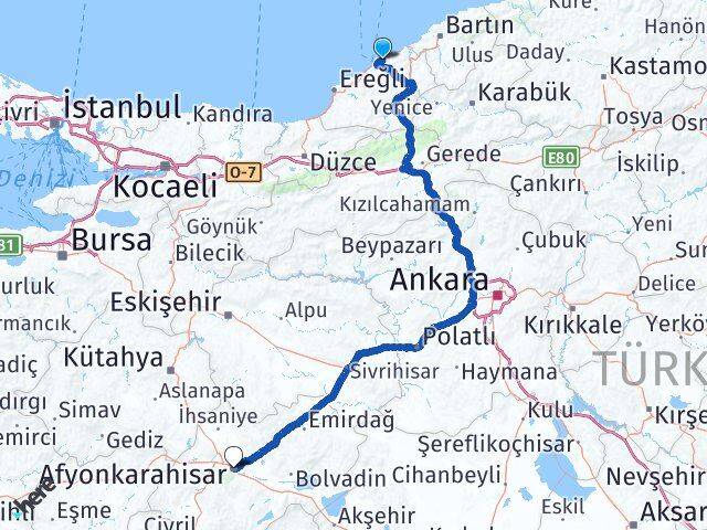 Zonguldak Kilimli Afyonkarahisar Arası Kaç Km - Yol Haritası