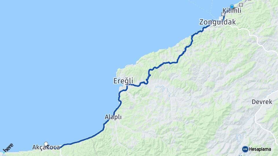 Zonguldak Kilimli Akçakoca Düzce Arası Kaç Km - Yol Haritası