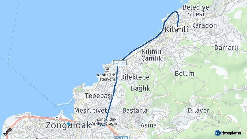 Zonguldak Kilimli Arası Kaç Km - Yol Haritası