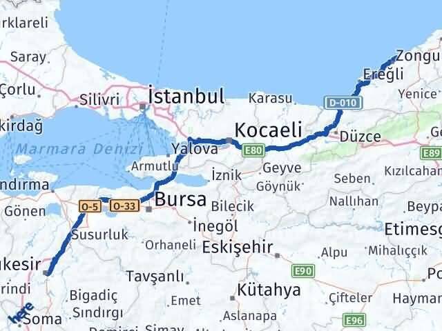 Zonguldak Kilimli Balıkesir Arası Kaç Km - Yol Haritası