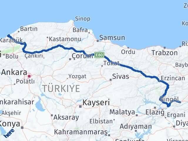 Zonguldak Kilimli Bingöl Arası Kaç Km - Yol Haritası