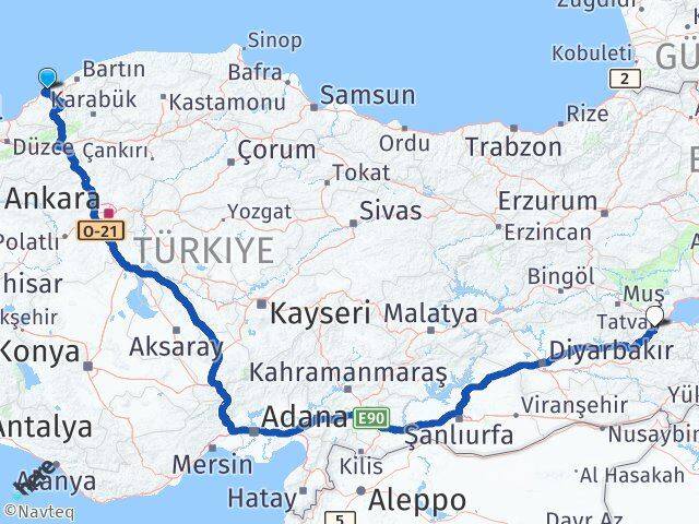 Zonguldak Kilimli Bitlis Arası Kaç Km - Yol Haritası