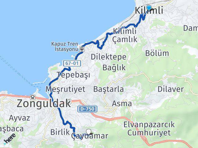 Zonguldak Kilimli Çaydamar Arası Kaç Km - Yol Haritası