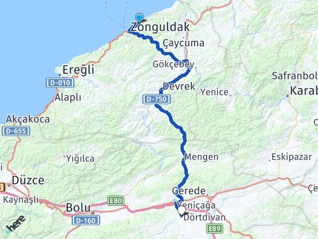 Zonguldak Kilimli Dörtdivan Bolu Arası Kaç Km - Yol Haritası