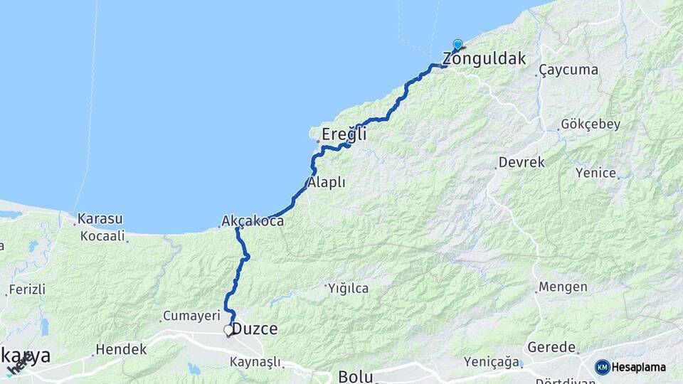 Zonguldak Kilimli Düzce Arası Kaç Km - Yol Haritası