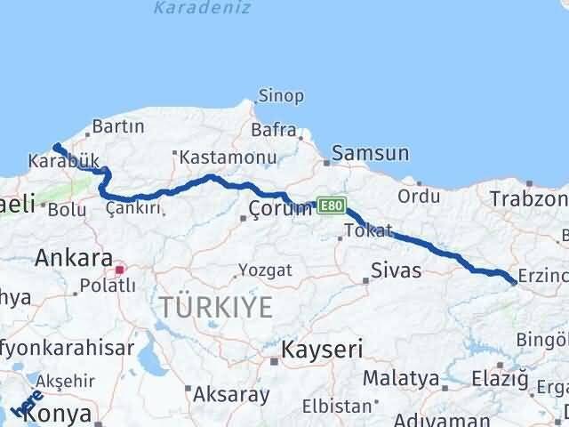 Zonguldak Kilimli Erzincan Arası Kaç Km - Yol Haritası