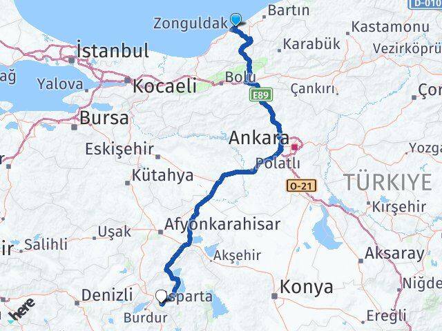 Zonguldak Kilimli Isparta Arası Kaç Km - Yol Haritası