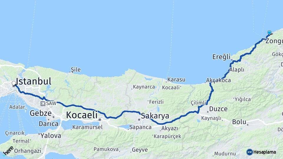 Zonguldak Kilimli İstanbul Arası Kaç Km - Yol Haritası