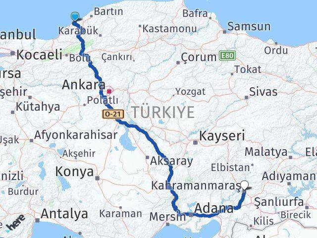 Zonguldak Kilimli Kahramanmaraş Arası Kaç Km - Yol Haritası