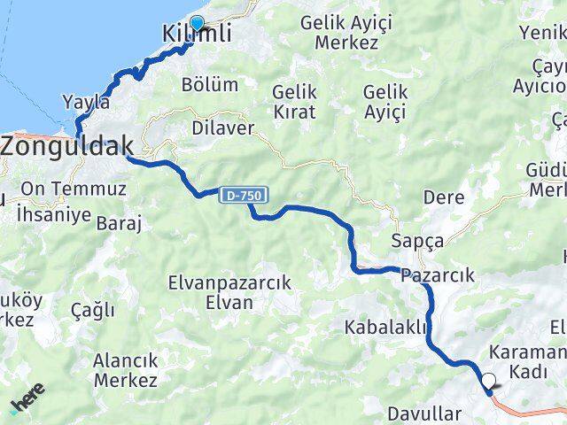 Zonguldak Kilimli Karamanlar Arası Kaç Km - Yol Haritası