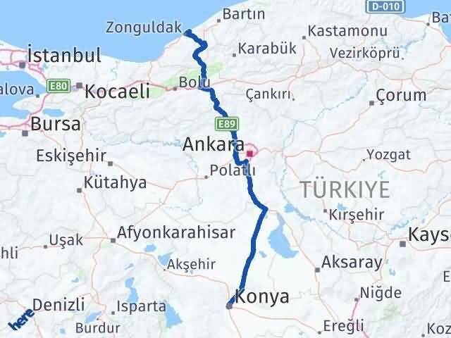Zonguldak Kilimli Konya Arası Kaç Km - Yol Haritası