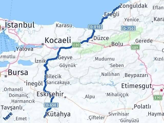 Zonguldak Kilimli Kütahya Arası Kaç Km - Yol Haritası