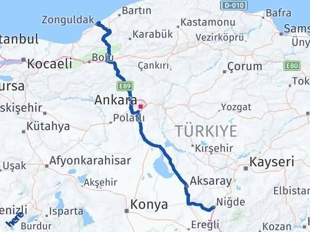 Zonguldak Kilimli Niğde Arası Kaç Km - Yol Haritası