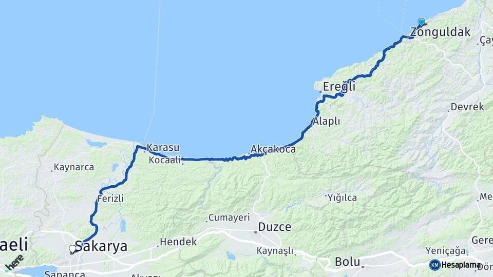 Zonguldak Kilimli Sakarya Arası Kaç Km - Yol Haritası