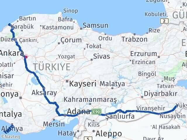 Zonguldak Kilimli Şırnak Arası Kaç Km - Yol Haritası