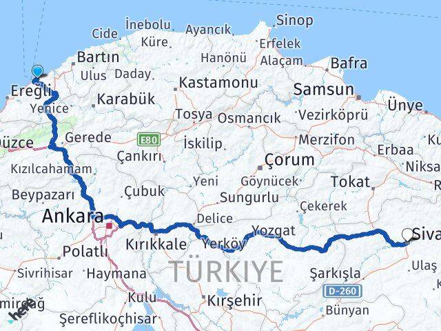 Zonguldak Kilimli Sivas Arası Kaç Km - Yol Haritası