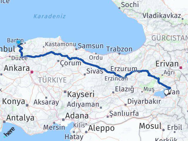 Zonguldak Kilimli Van Arası Kaç Km - Yol Haritası