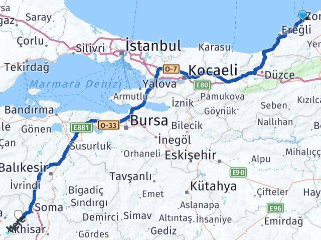 Zonguldak Kınık İzmir Arası Kaç Km - Yol Haritası