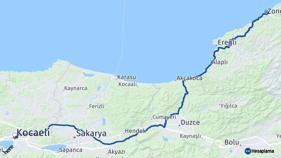 Zonguldak Kocaeli Arası Kaç Km - Yol Haritası