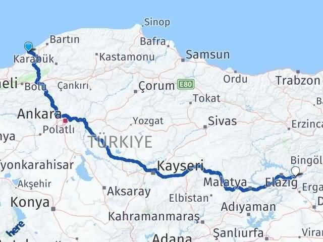 Zonguldak Konakalmaz Elazığ Arası Kaç Km - Yol Haritası