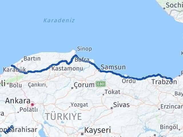 Zonguldak Köprübaşı Trabzon Arası Kaç Km - Yol Haritası