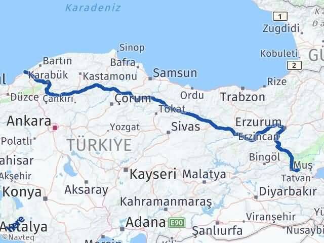 Zonguldak Korkut Muş Arası Kaç Km - Yol Haritası