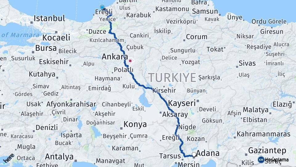 Zonguldak Kozlu Adana Arası Kaç Km - Yol Haritası